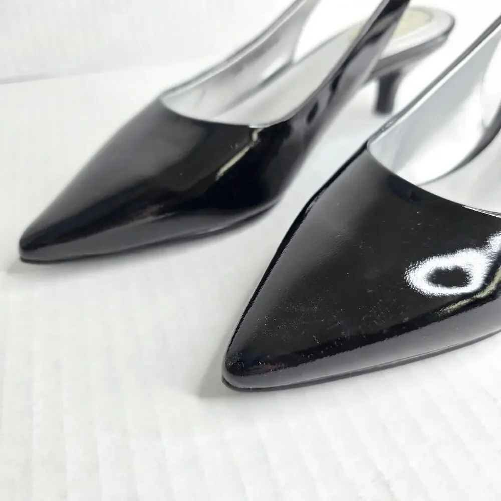 Trotters Black Patent Slingback Kitten Heels Size 6 W Pointed Toe Pumps Office - Picture 3 of 13